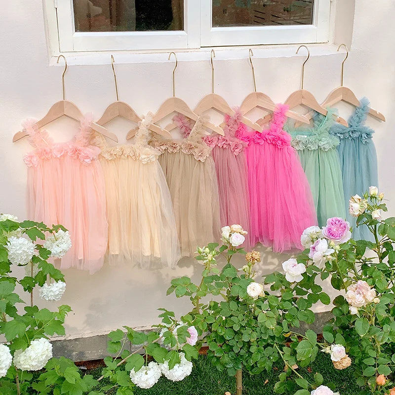 Robe fille en tulle à fleurs 3D – CLEVI Paris