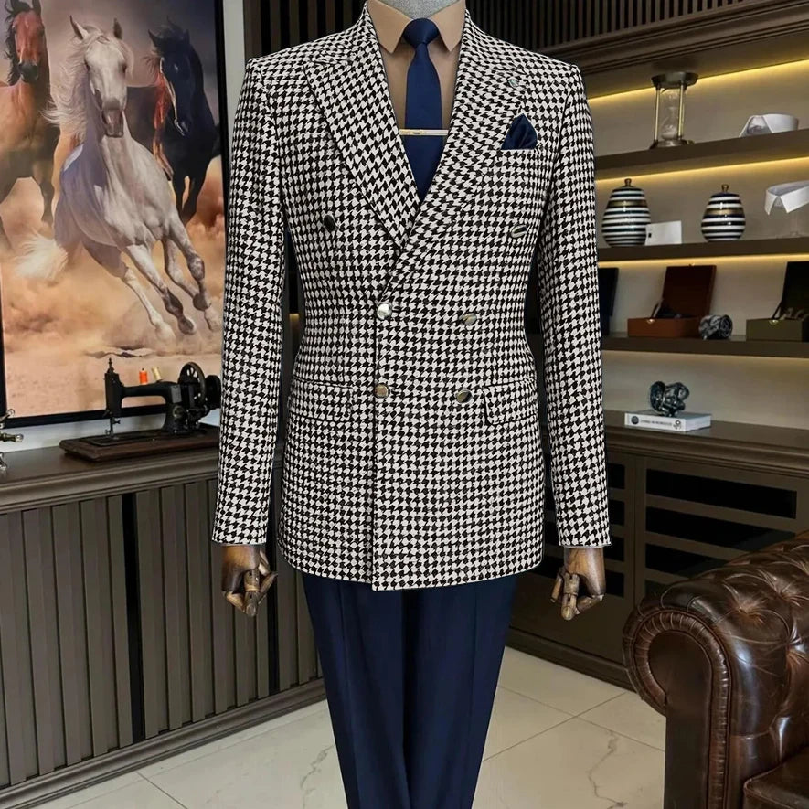 Veste blazer homme à carreaux double boutonnage – CLEVI Paris