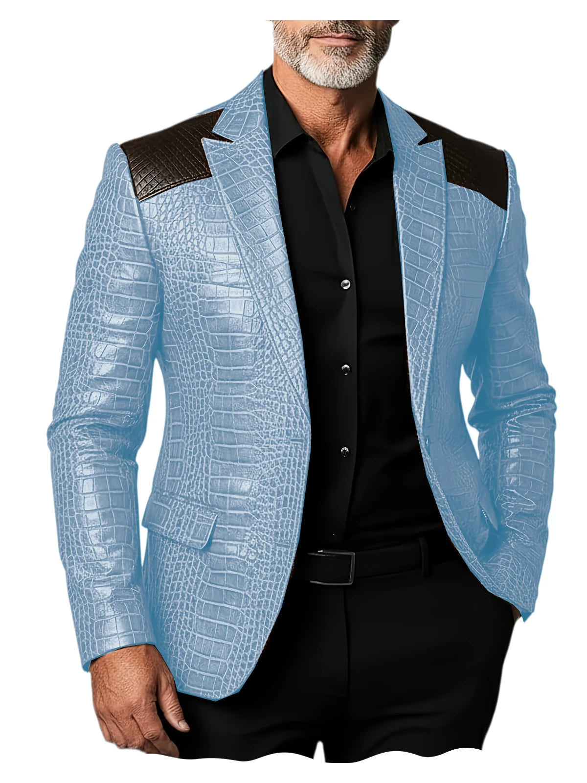 Veste homme en cuir PU crocodile patchwork – CLEVI Paris