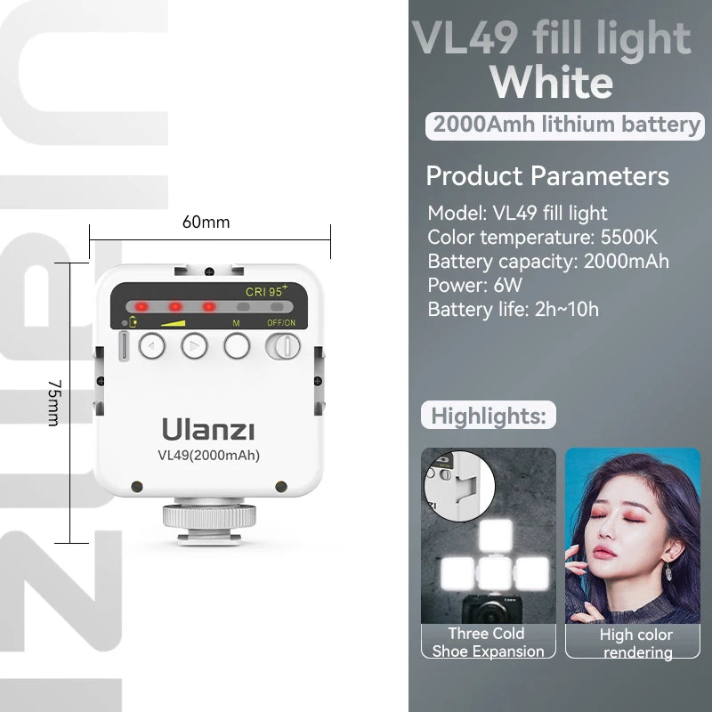 Lampe LED Ulanzi VL49 rechargeable 6 W – CLEVI Paris