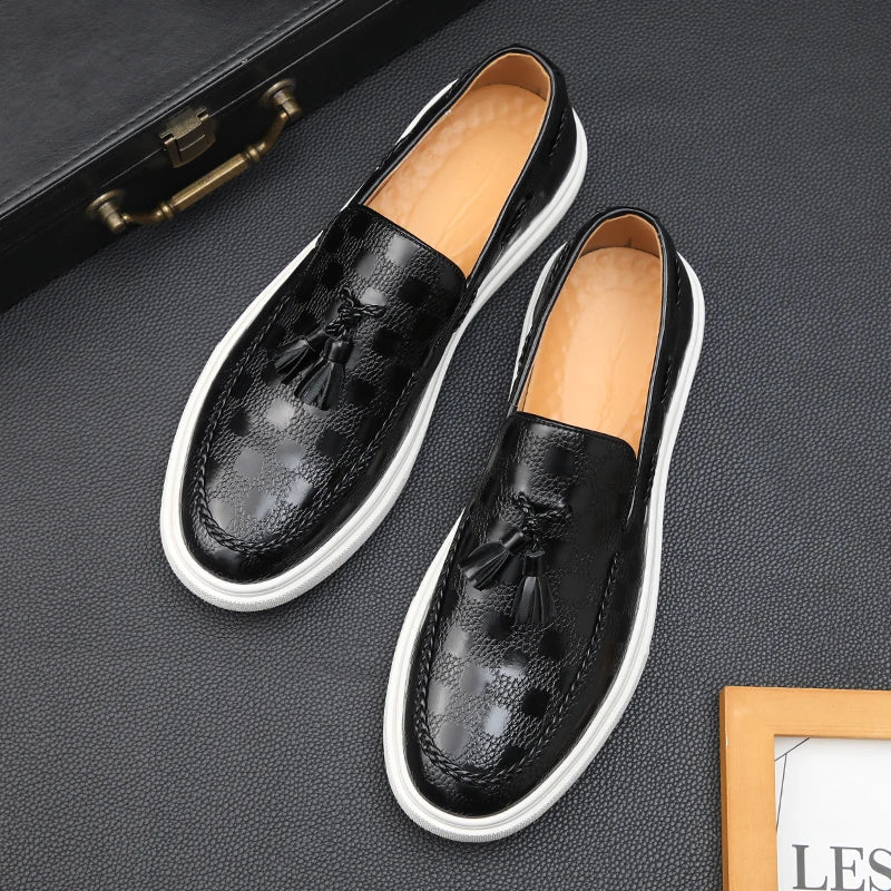 Loafers Homme Cuir Embossé Tassel Slip-On – CLEVI Paris
