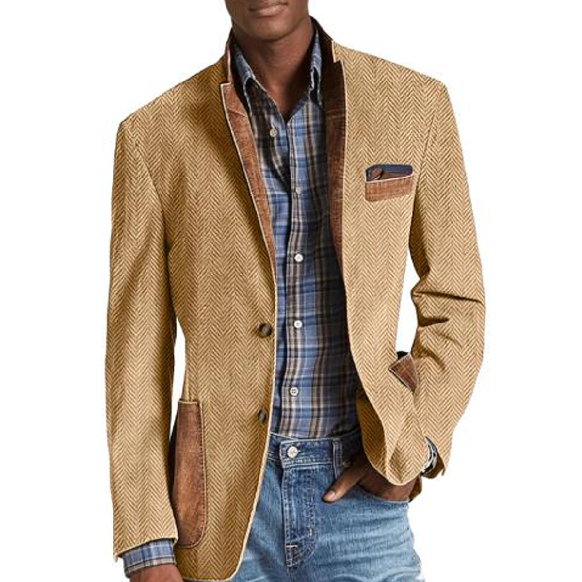 Blazer homme à chevrons avec détails façon daim – CLEVI Paris