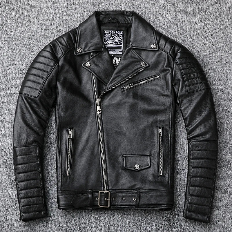 Veste biker homme en cuir noir à col rabattu – CLEVI Paris
