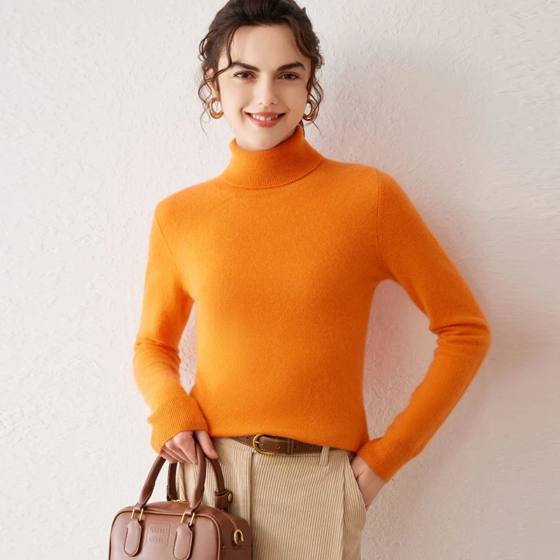 Pull femme en cachemire à col roulé – CLEVI Paris