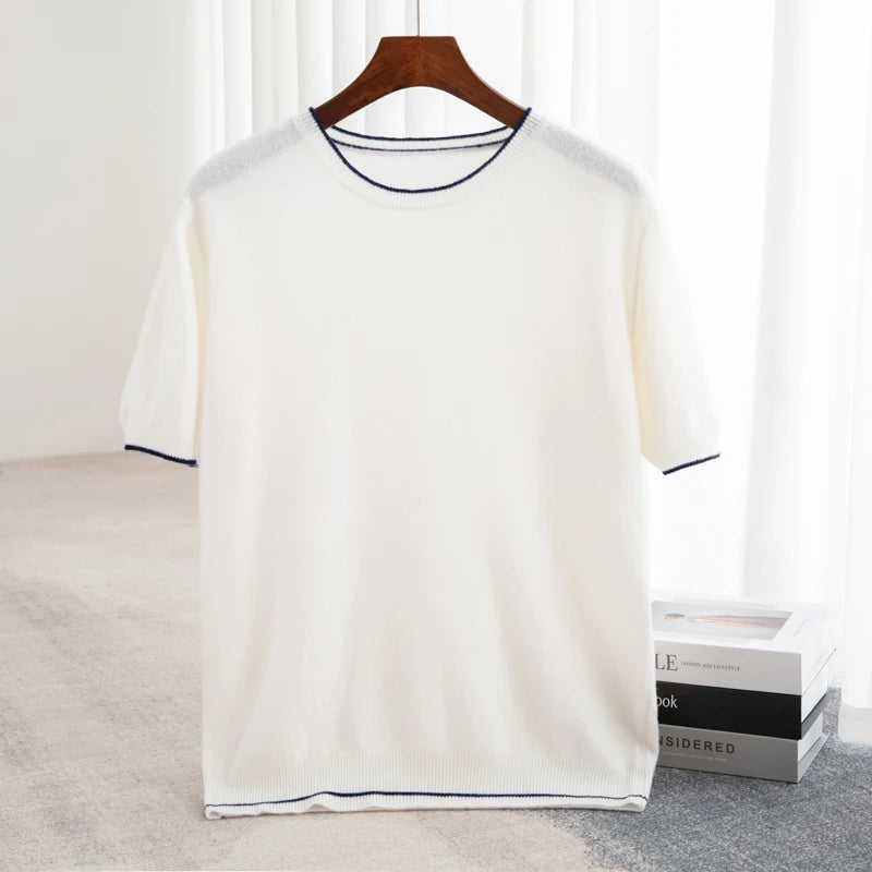 Pull Homme 100% Laine MVLYFLRT – Manches Courtes Col Rond Color Block Tricot – 6 Coloris, S à XXL – CLEVI Paris