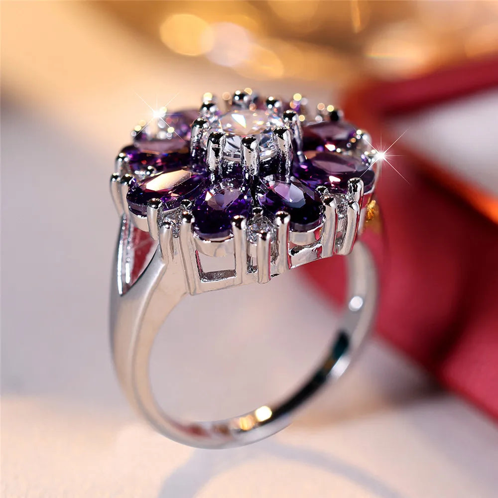 Bague fleur en cristal violet femme – CLEVI Paris