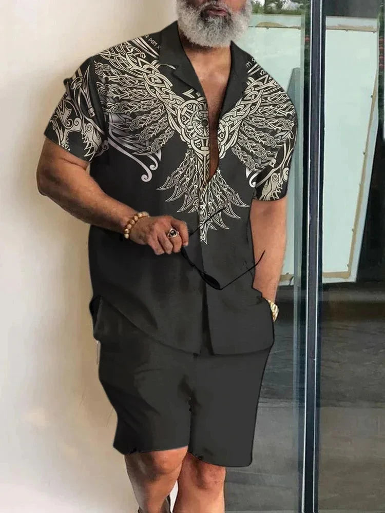 Ensemble 2 Pièces Homme Chemise Hawaïenne Imprimée Manches Courtes + Short Cordon Plage Voyage Été – CLEVI Paris