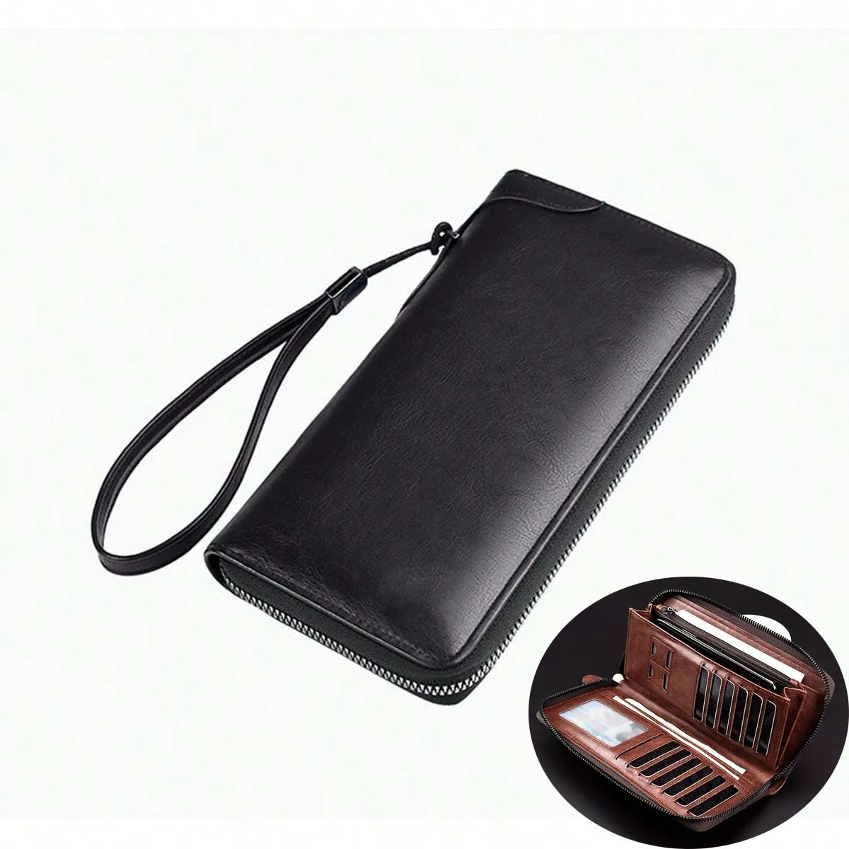 Portefeuille Long Unisexe PU Anti-RFID Fermeture Éclair Business 3 Coloris – CLEVI Paris