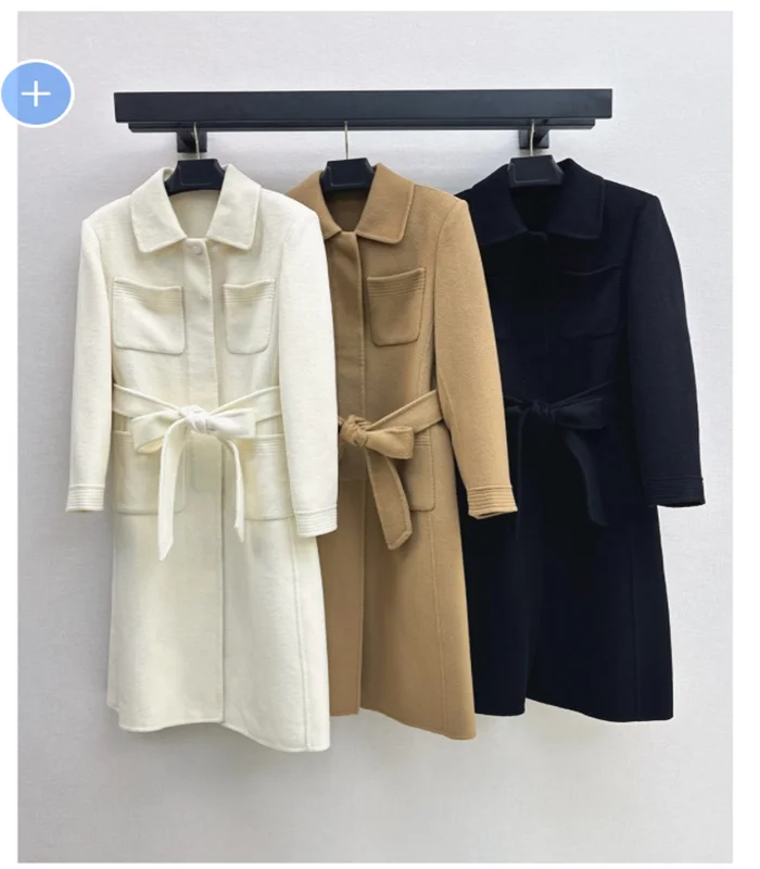 Manteau long femme en laine à quatre poches – CLEVI Paris