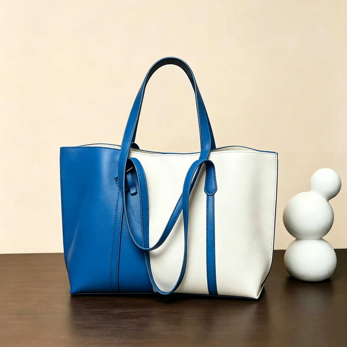 Sac Épaule Femme Cuir Véritable Workwear Bicolore – CLEVI Paris