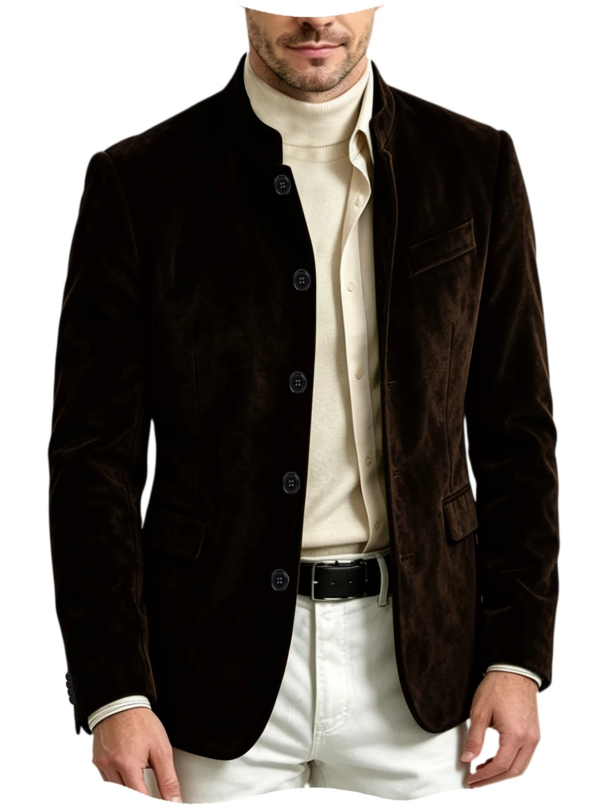 Blazer homme en velours à col montant – CLEVI Paris