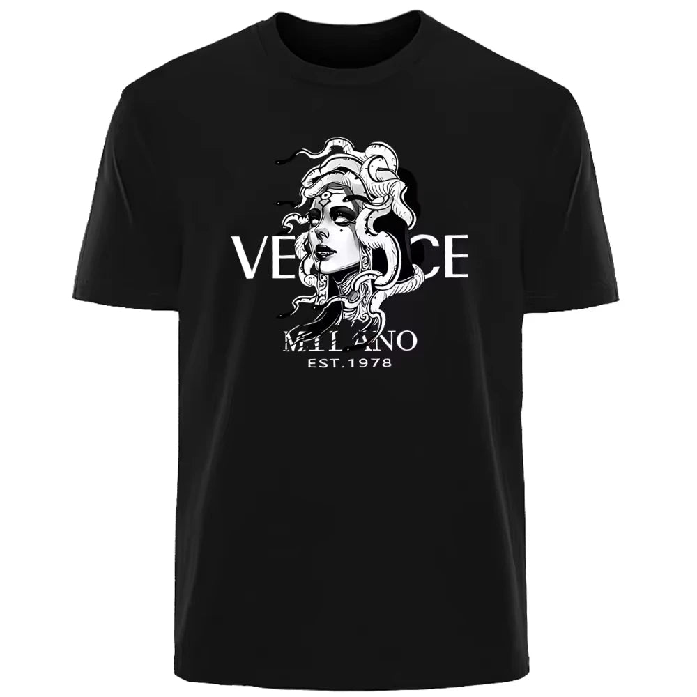 T-Shirt Unisexe Motif Méduse Style Luxe Italien Séchage Rapide Col Rond – CLEVI Paris