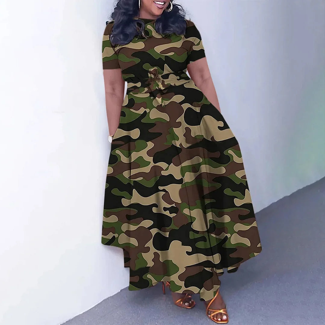 Robe Femme Grande Taille Dentelle Col Rond Manches Courtes Longueur Cheville Casual – CLEVI Paris