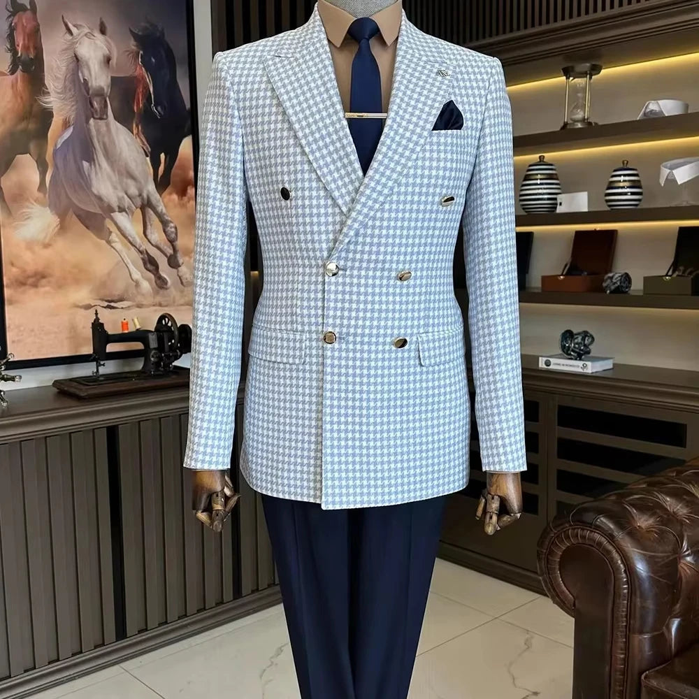 Veste blazer homme à carreaux double boutonnage – CLEVI Paris