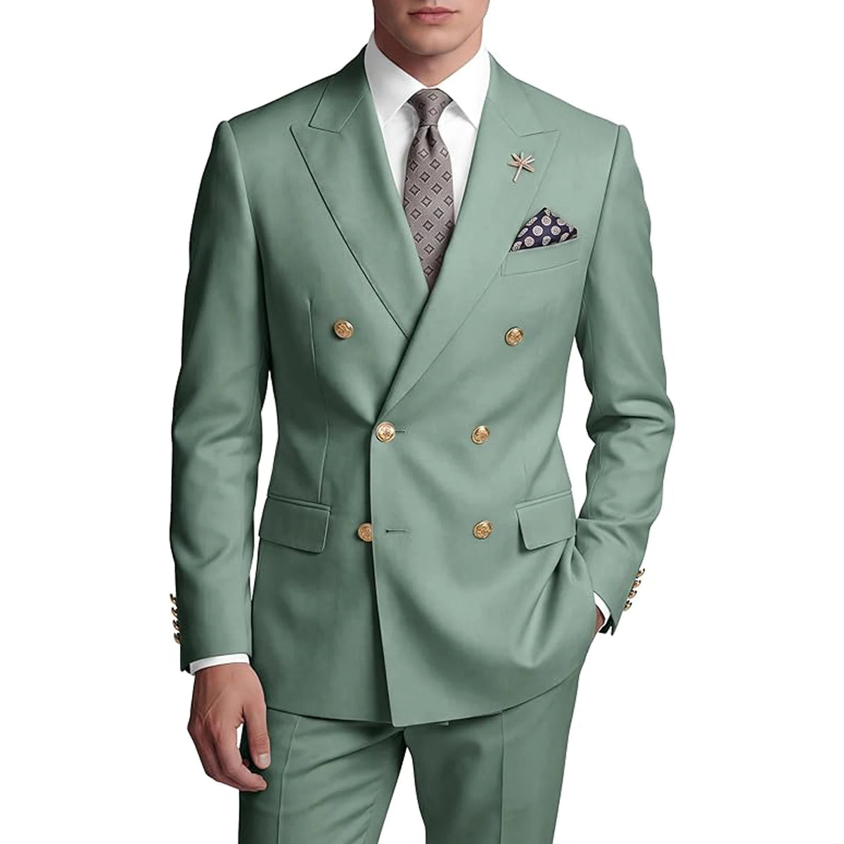 Costume homme 2 pièces croisé à boutons dorés – CLEVI Paris