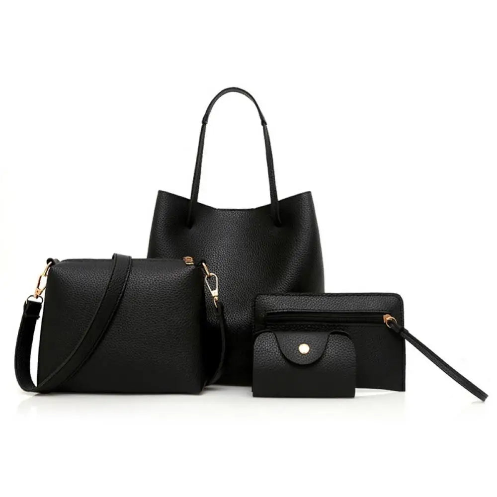 Coffret 4 Pièces Femme PU Texture Litchi Tote + Épaule + Pochette – CLEVI Paris