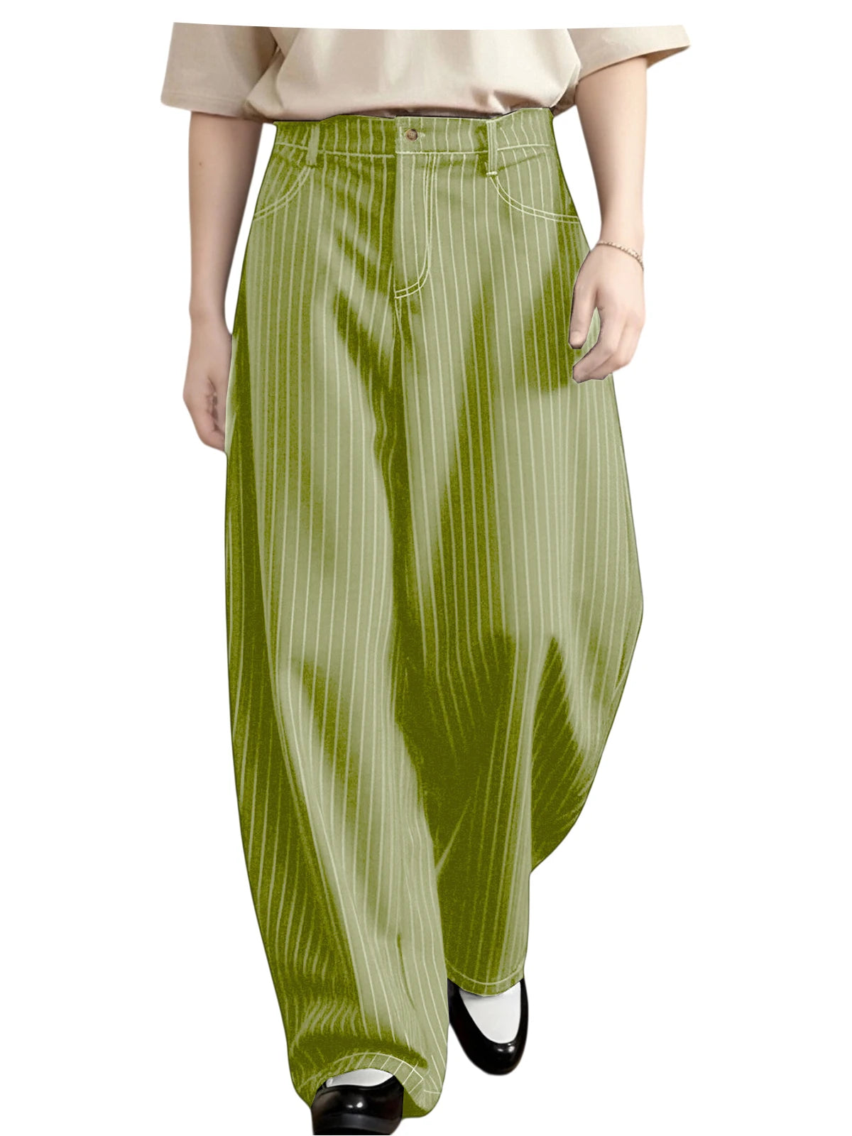 Pantalon homme rayé taille haute coupe large – CLEVI Paris