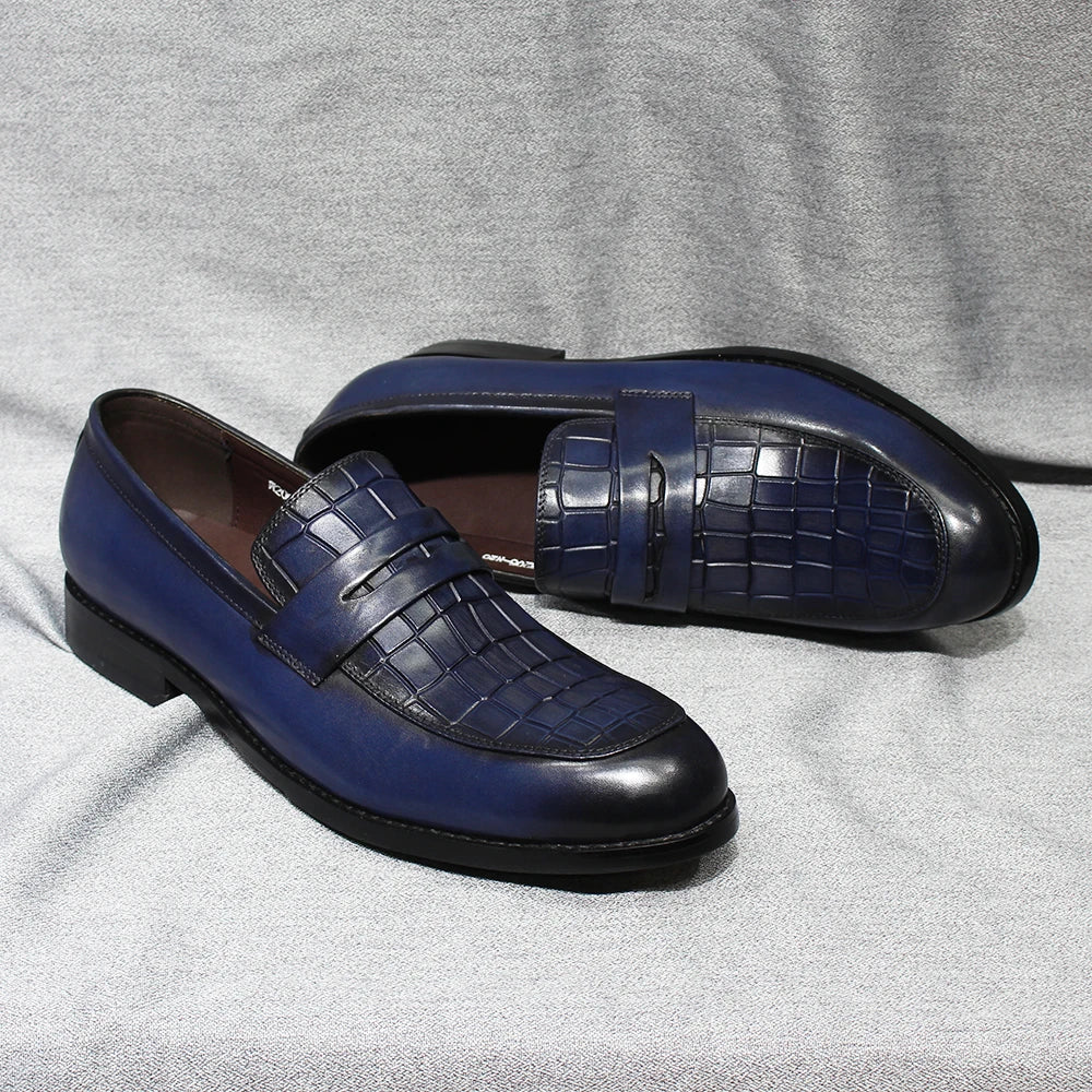 Penny Loafers Cuir Imprimé Alligator Homme – CLEVI Paris