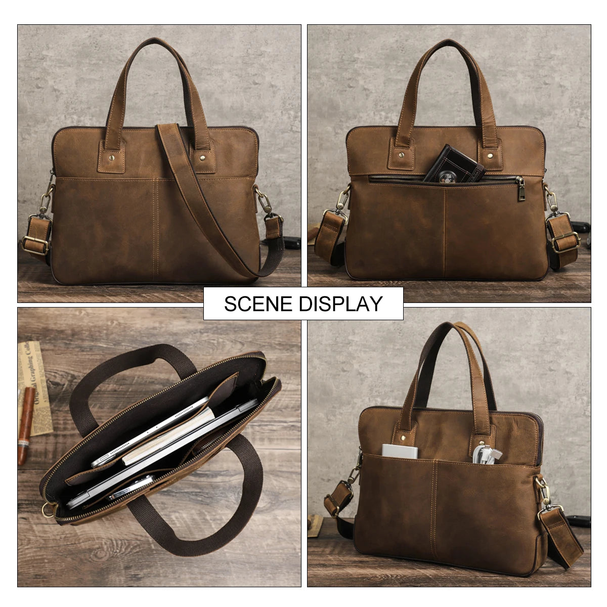 Serviette Homme Cuir Vache Crazy Horse Vintage Laptop 16" – CLEVI Paris