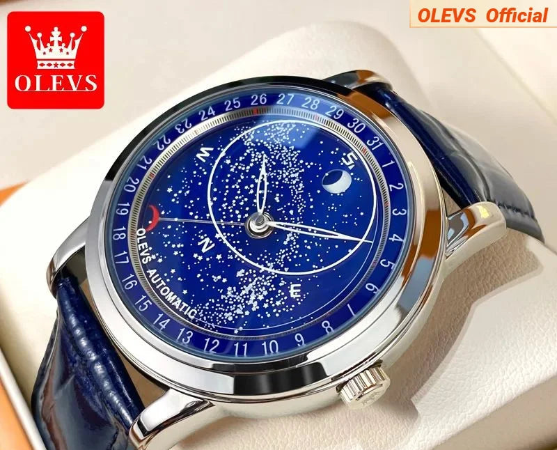 Montre Mécanique Ciel Étoilé OLEVS Homme Cuir Luxe – CLEVI Paris