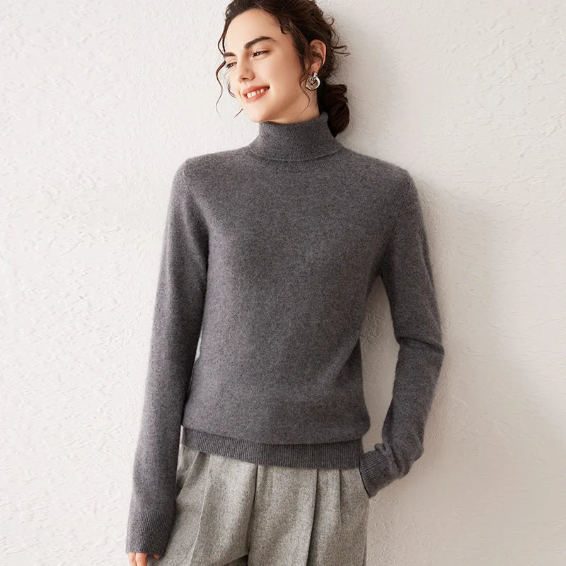 Pull femme en cachemire à col roulé – CLEVI Paris