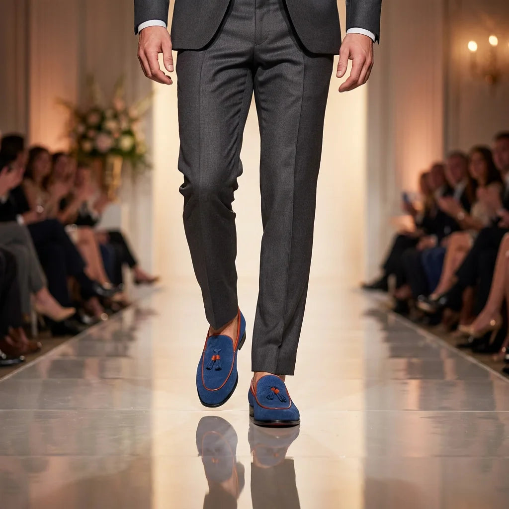 Penny Loafers Cuir Vachette Homme Bleu Fait Main – CLEVI Paris