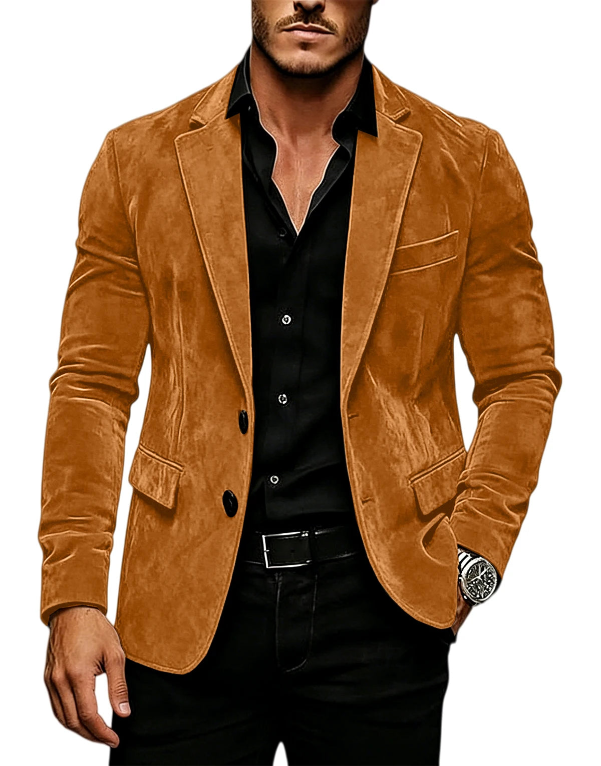 Blazer en daim vintage pour homme, coupe ajustée, 2 boutons, revers cranté, veste de costume décontractée, smoking formel pour affaires, mariage, fête, usage quotidien