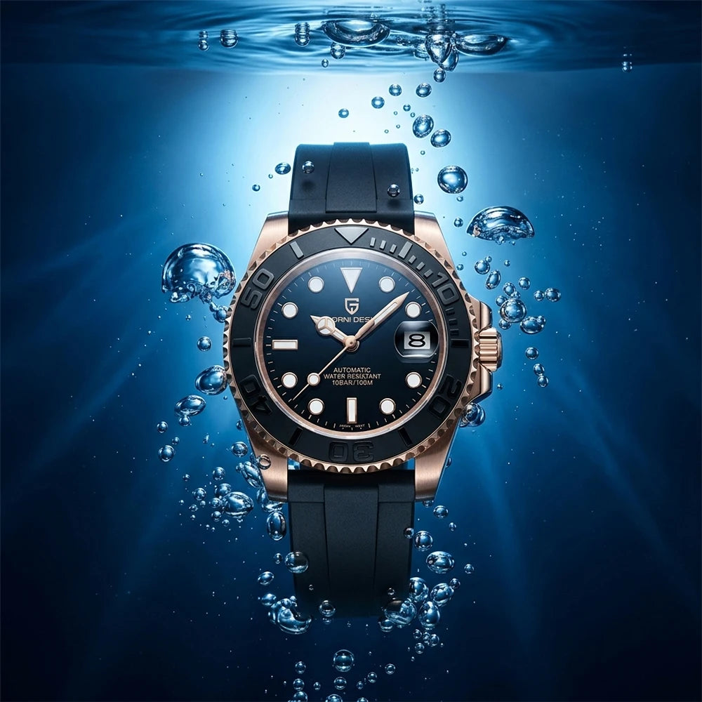 Montre Automatique Homme Pagani Design PD-1651 Or Rose Diver Saphir 100m – CLEVI Paris