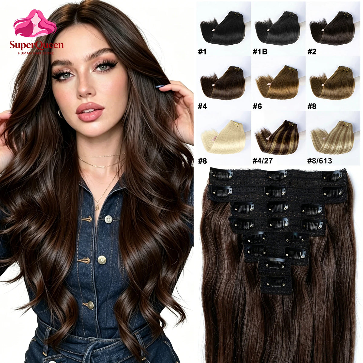 Extensions Cheveux Humains Clip-In Straight 8Pcs – CLEVI Paris