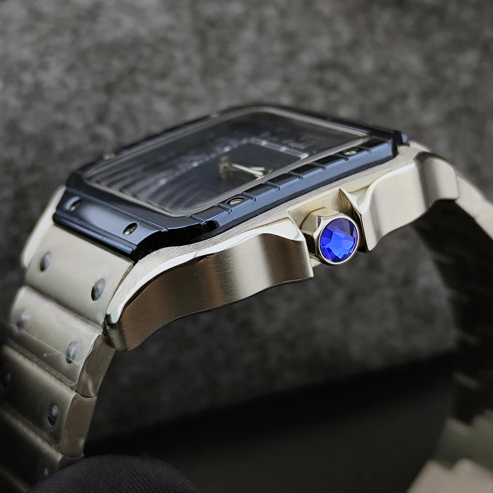 Montre Homme Automatique NH35 Carrée Acier 316L Bracelet Acier Chiffres Romains 30M – CLEVI Paris