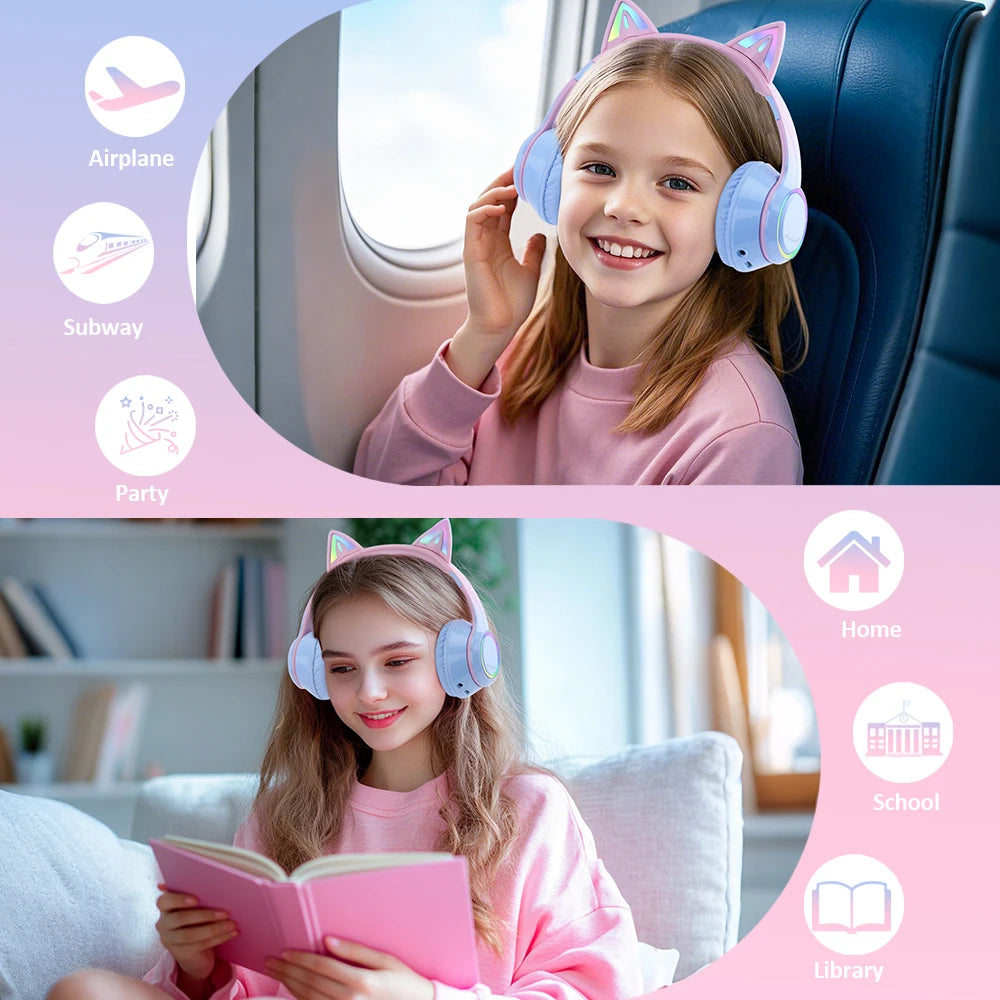 Casque Bluetooth Chat RGB Fille Enfant Micro Pliable – CLEVI Paris