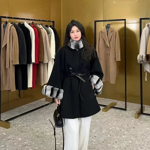 Manteau cape femme cachemire ceinturé – CLEVI Paris