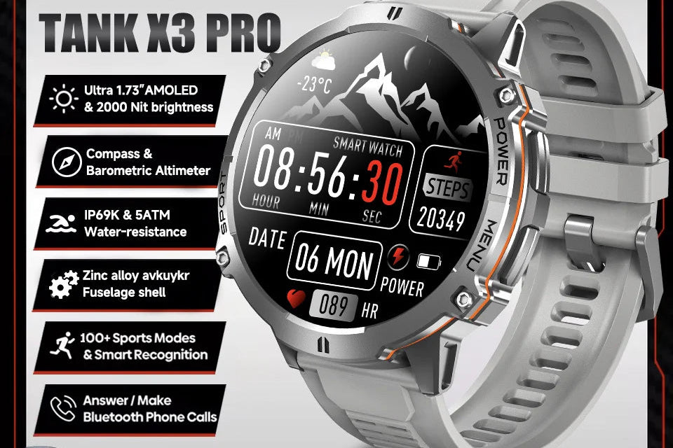 Montre connectée unisexe AMOLED 1,73″ – CLEVI Paris