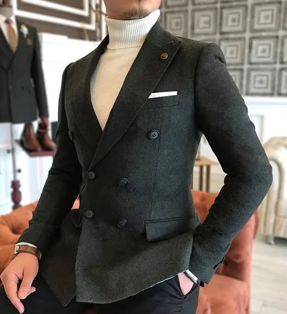 Blazer Croisé Homme en Laine Mélangée Style Tweed – CLEVI Paris