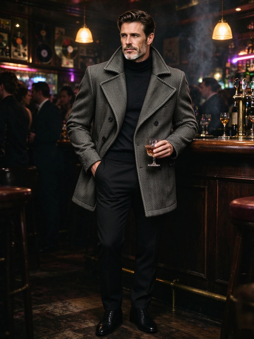 Manteau homme court à chevrons en laine mélangée – CLEVI Paris