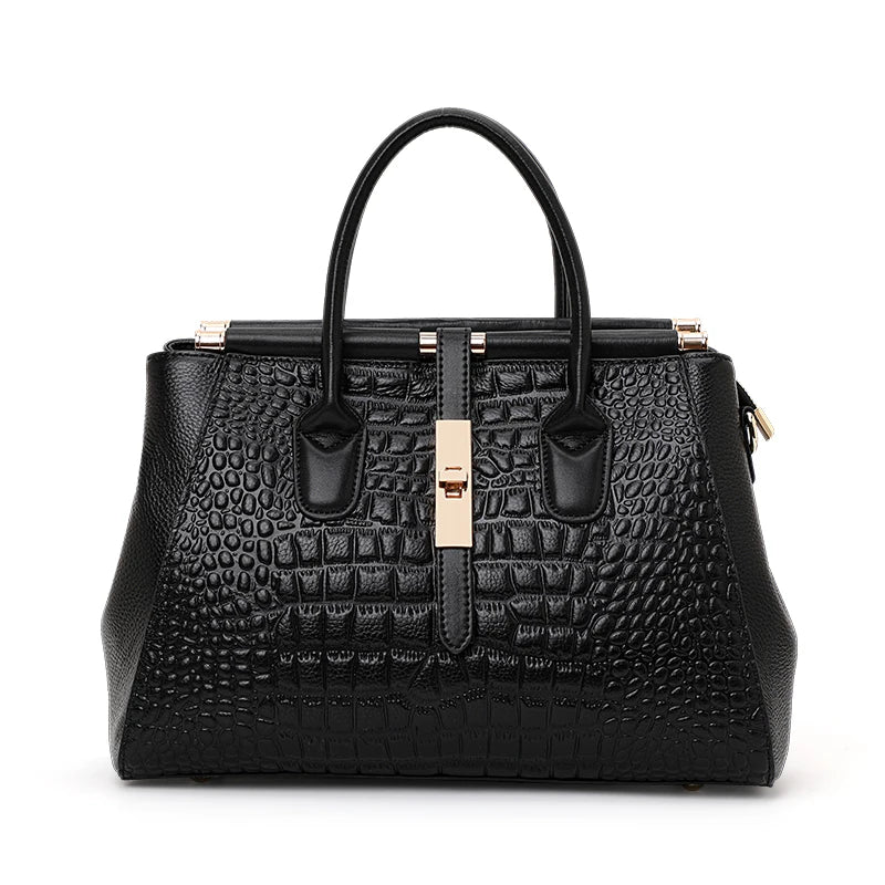 Sac Boston Cuir Vache Véritable Motif Crocodile Grande Capacité Femme – CLEVI Paris