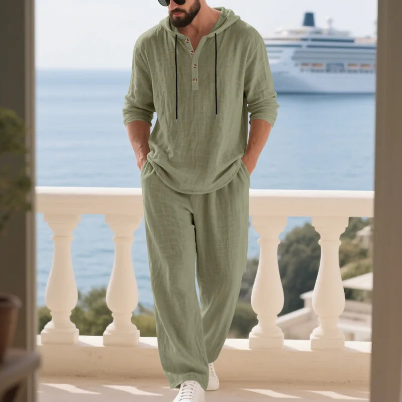 Ensemble homme à capuche en lin mélangé – CLEVI Paris
