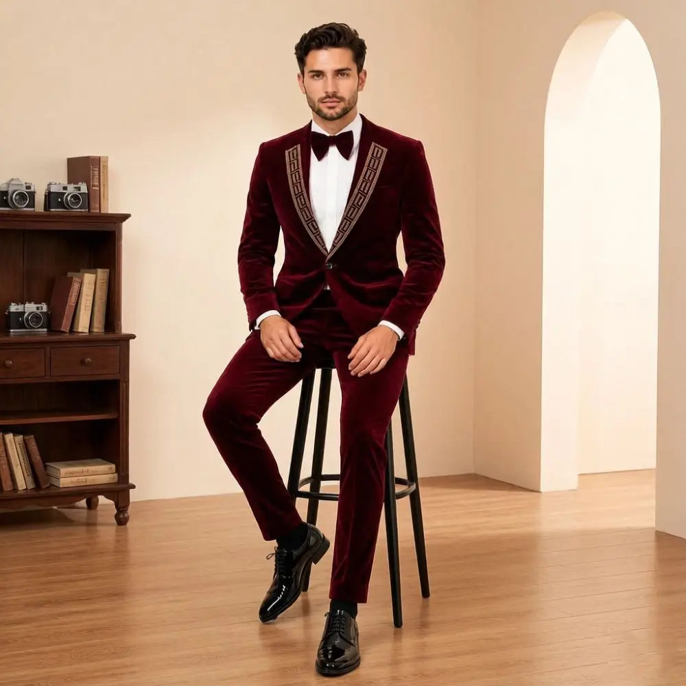 Smoking Homme Velours Perlé 2 Pièces – CLEVI Paris