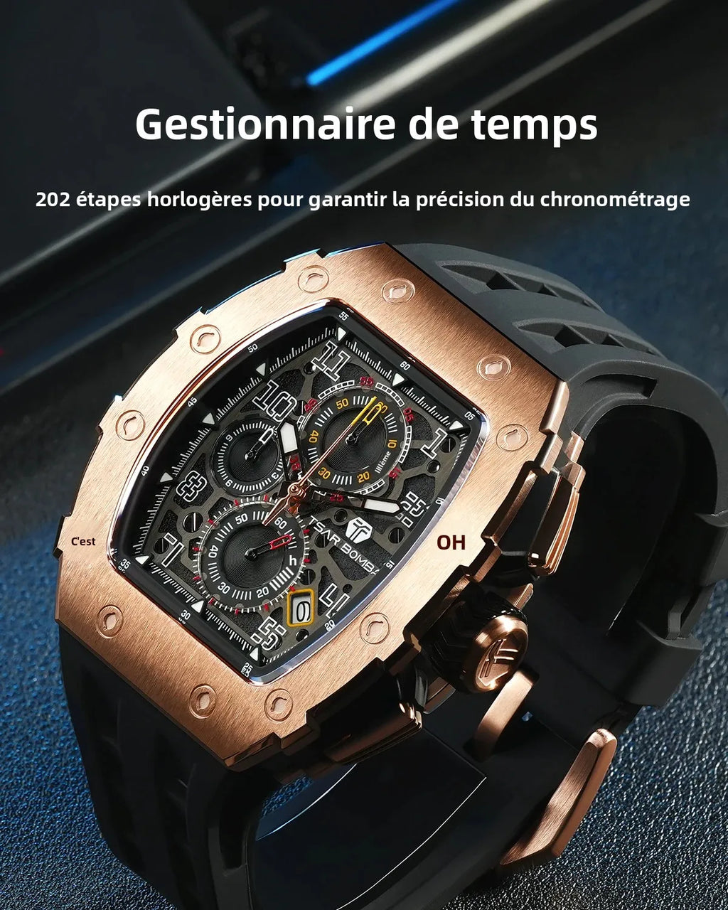 Montre Homme Quartz Chronographe Tonneau Tsar Bomba TB8204Q – CLEVI Paris