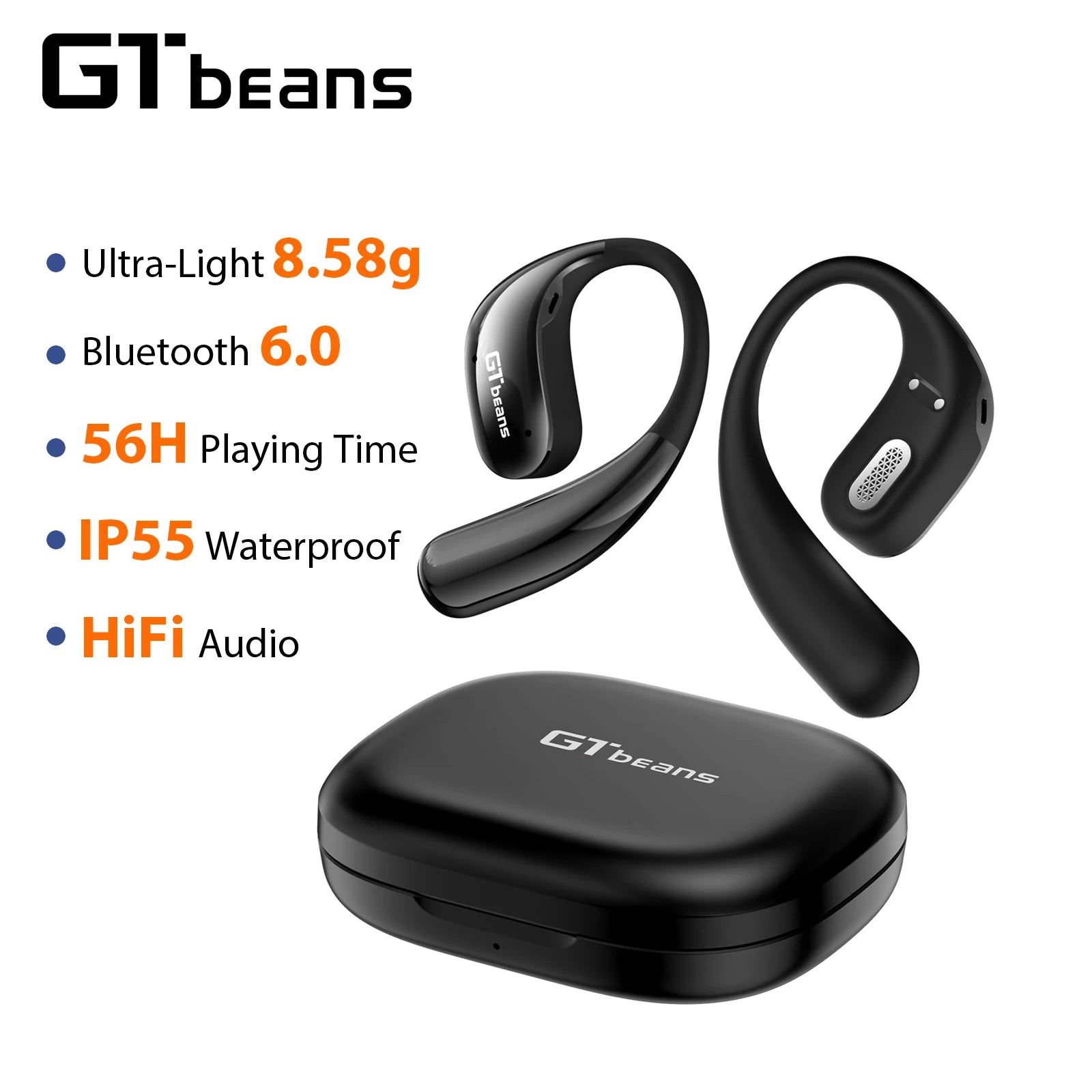 Écouteurs Open-Ear GTbeans E20 BT 6.0 56h 4 Micros – CLEVI Paris