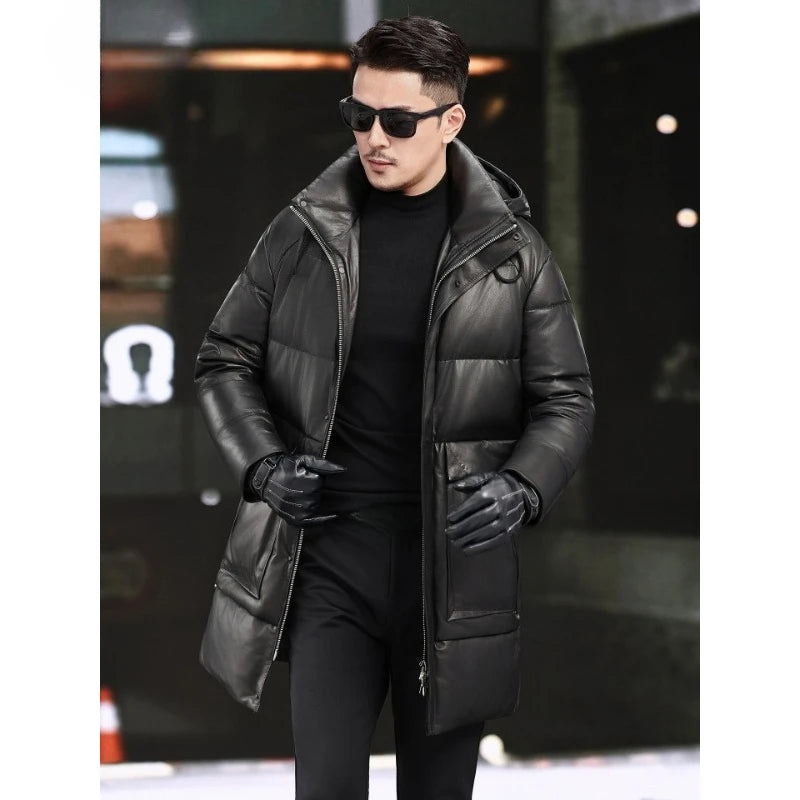 Manteau homme en cuir à capuche amovible – CLEVI Paris