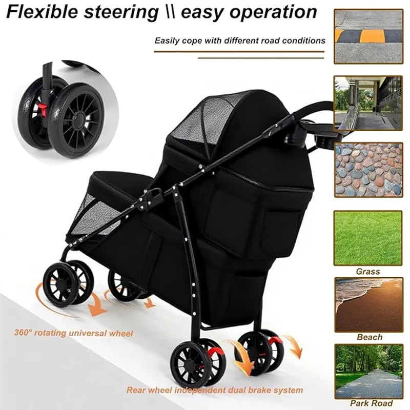 Poussette double pliable pour chien et chat – CLEVI Paris