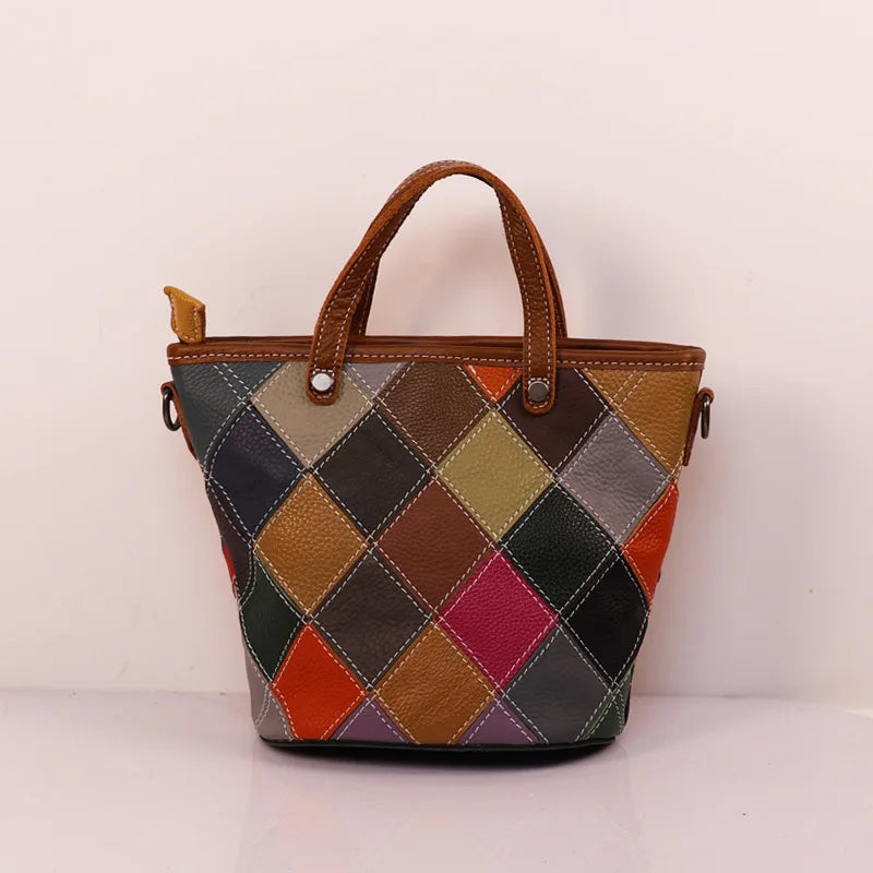 Sac Seau Cuir Vache Pleine Fleur Patchwork Coloré Femme Aisselle – CLEVI Paris