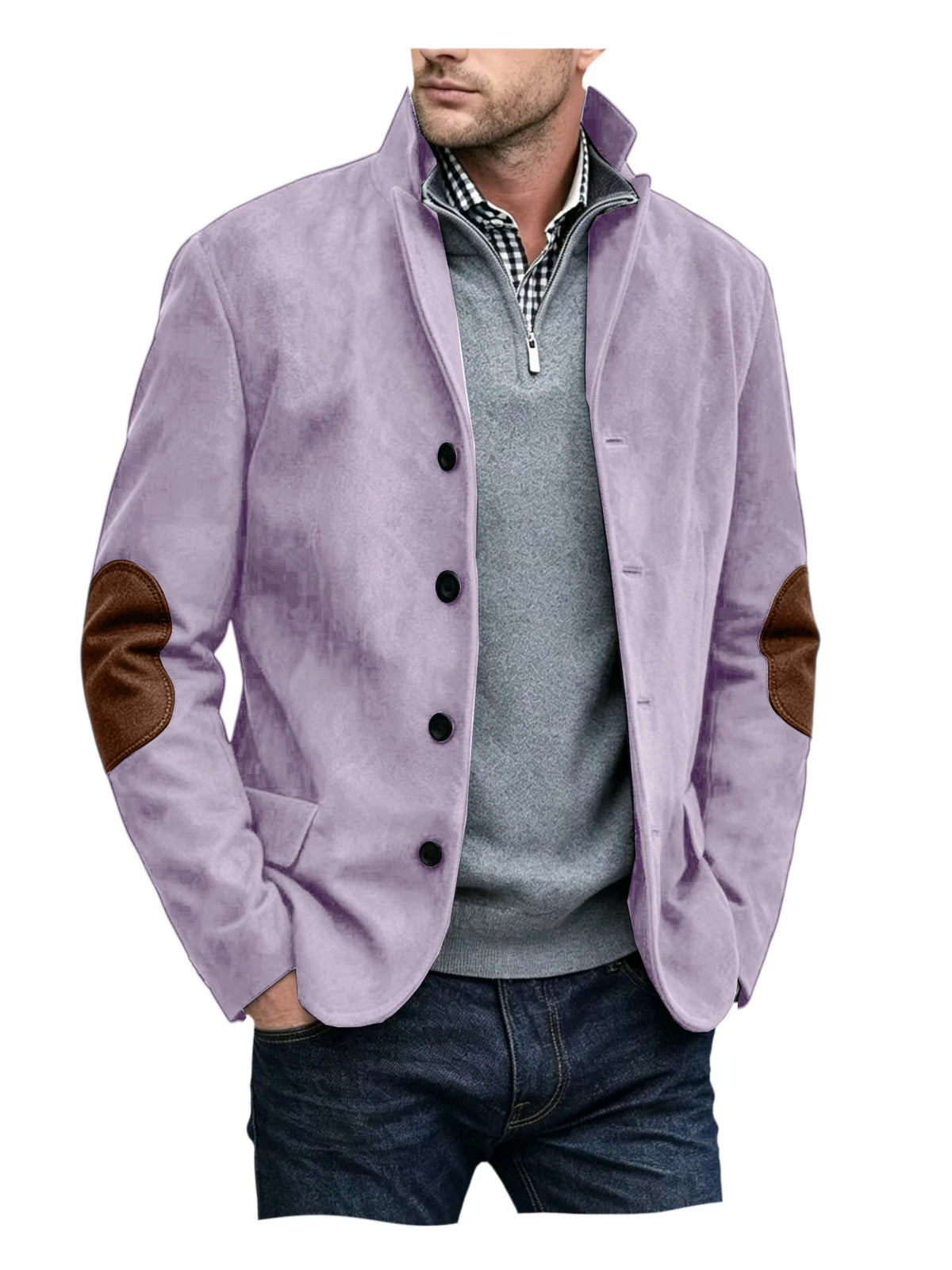 Blazer homme col montant, patchs aux coudes – CLEVI Paris