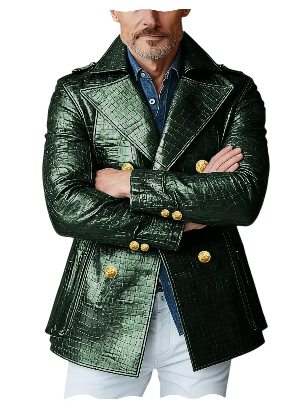 Manteau Peacoat Homme Similicuir Crocodile – CLEVI Paris