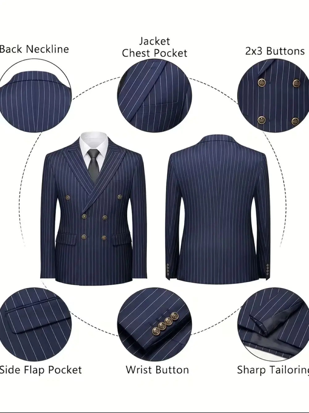 Blazer croisé rayé homme – Bleu marine – CLEVI Paris