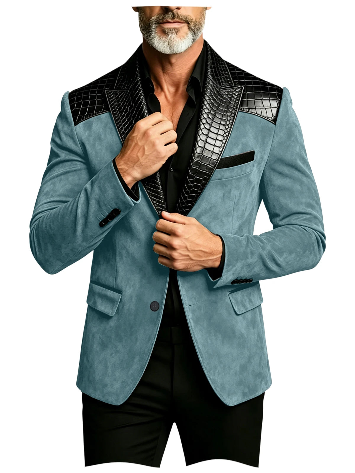Blazer homme en daim, revers façon crocodile – CLEVI Paris