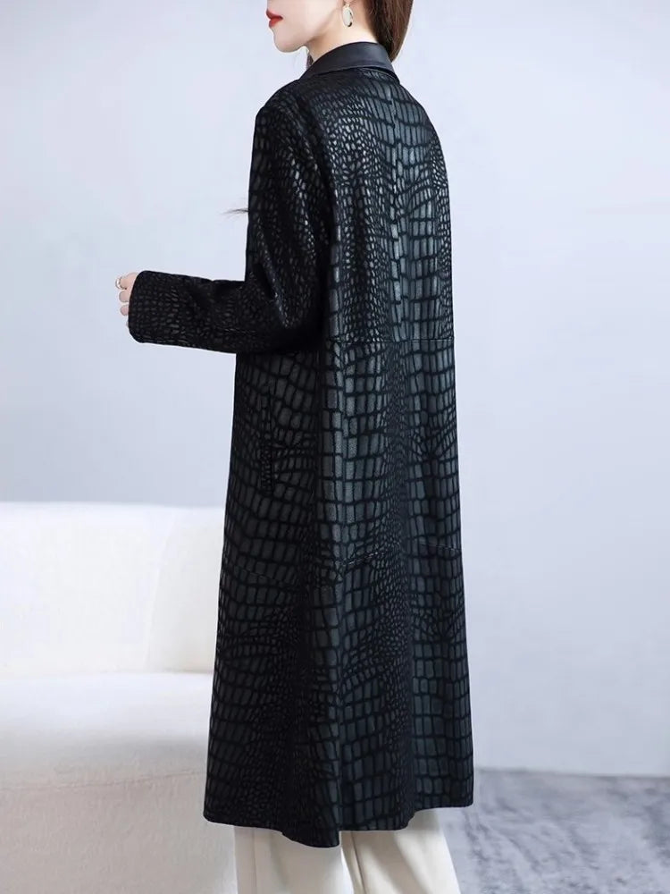Manteau long femme en cuir effet crocodile – CLEVI Paris