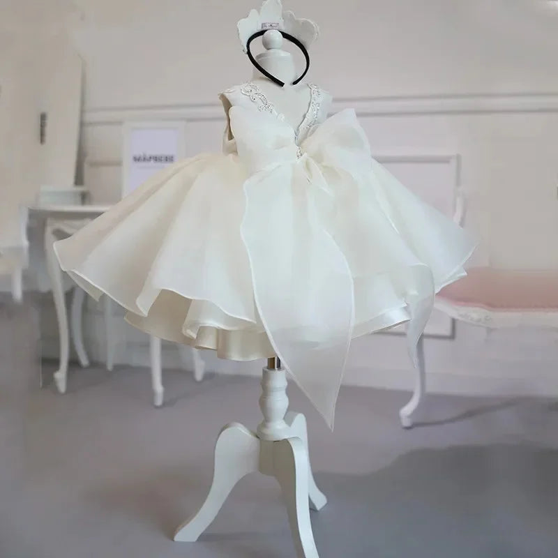 Robe cérémonie fille plissée avec nœud – CLEVI Paris