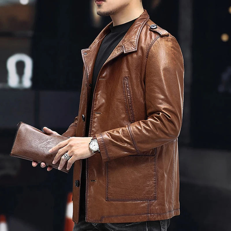 Veste homme en cuir boutonnée – CLEVI Paris